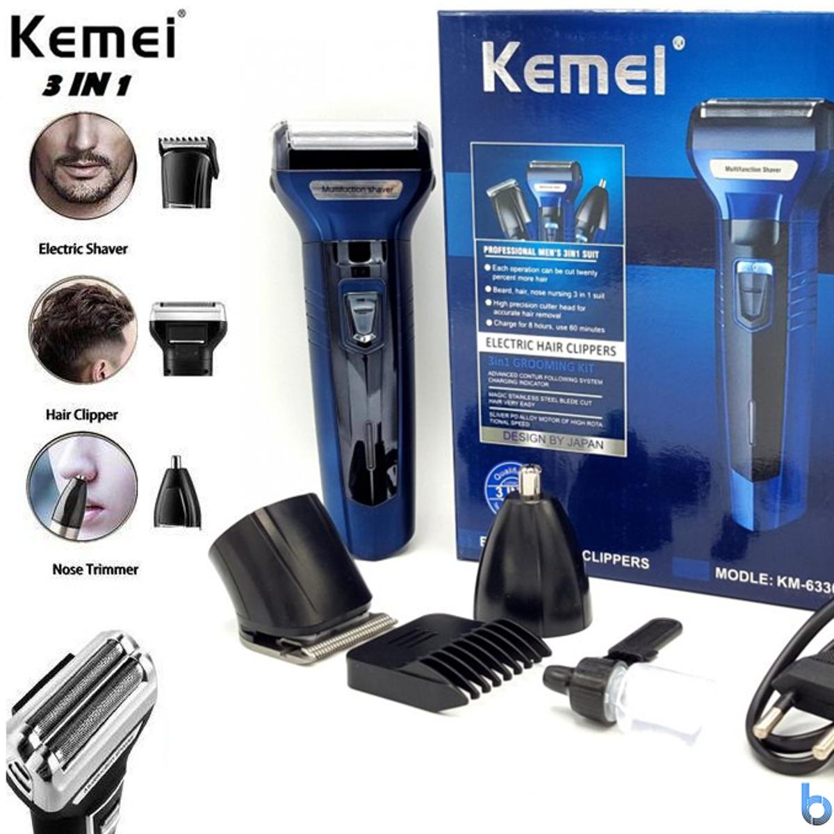 Kemei 3 In 1 Rechargeable hair shaving, trimmer & clipper machine (Grooming Kit)