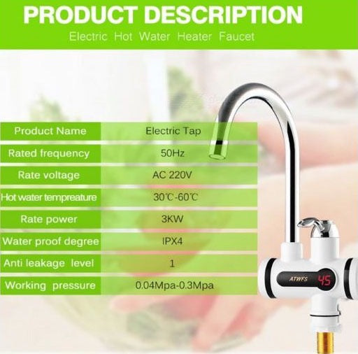 Electric Instant Water Heating Tap with LED Temperature Display Hot Water Faucet